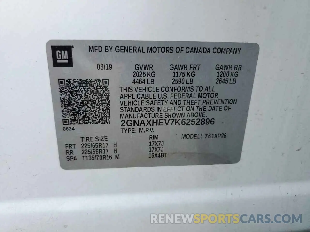 13 Photograph of a damaged car 2GNAXHEV7K6252896 CHEVROLET EQUINOX 2019