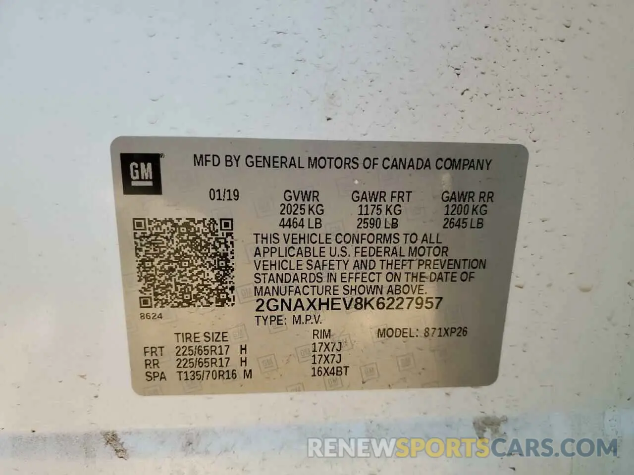 14 Photograph of a damaged car 2GNAXHEV8K6227957 CHEVROLET EQUINOX 2019