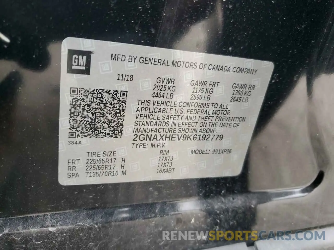 12 Photograph of a damaged car 2GNAXHEV9K6192779 CHEVROLET EQUINOX 2019