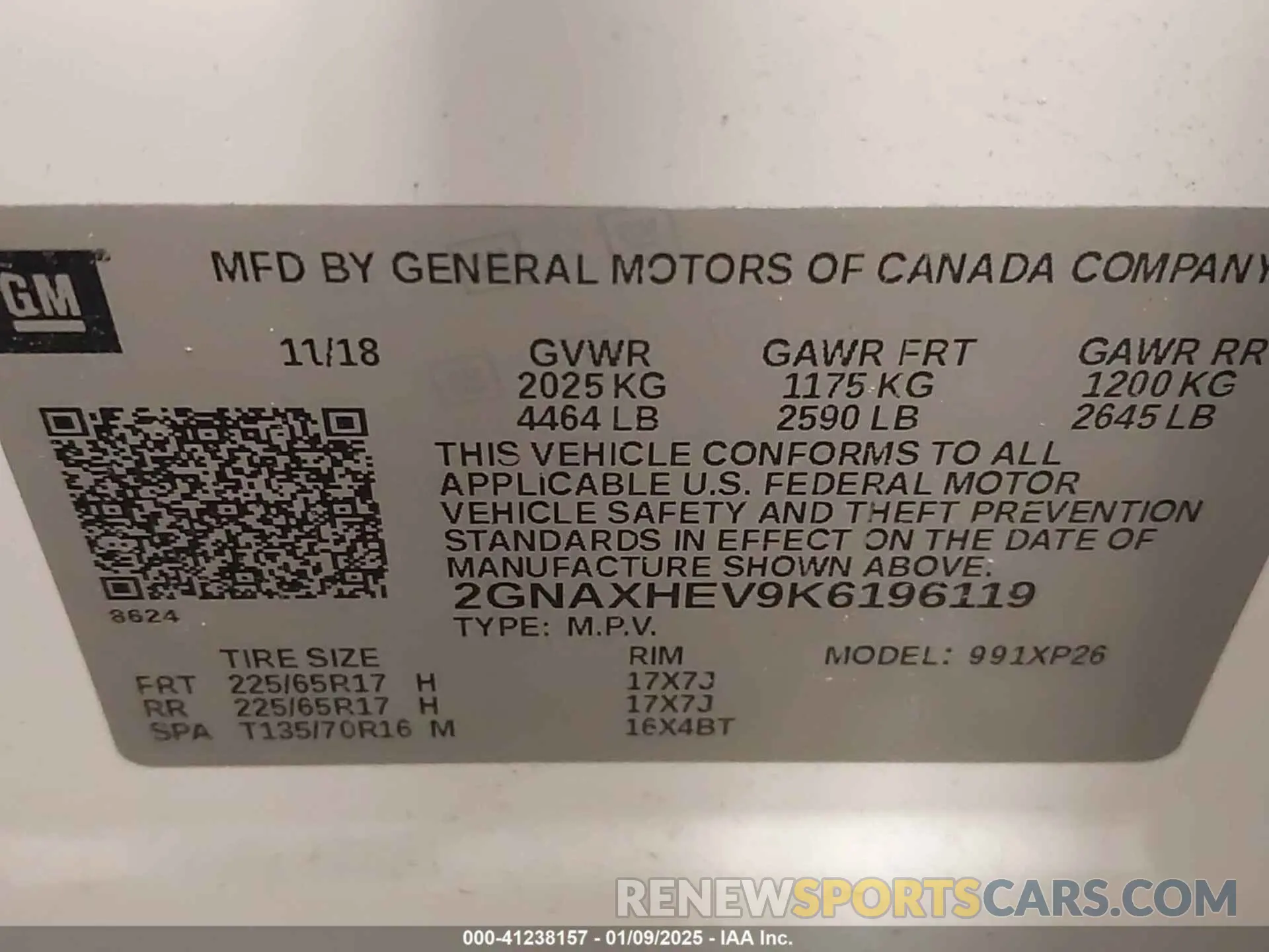 9 Photograph of a damaged car 2GNAXHEV9K6196119 CHEVROLET EQUINOX 2019