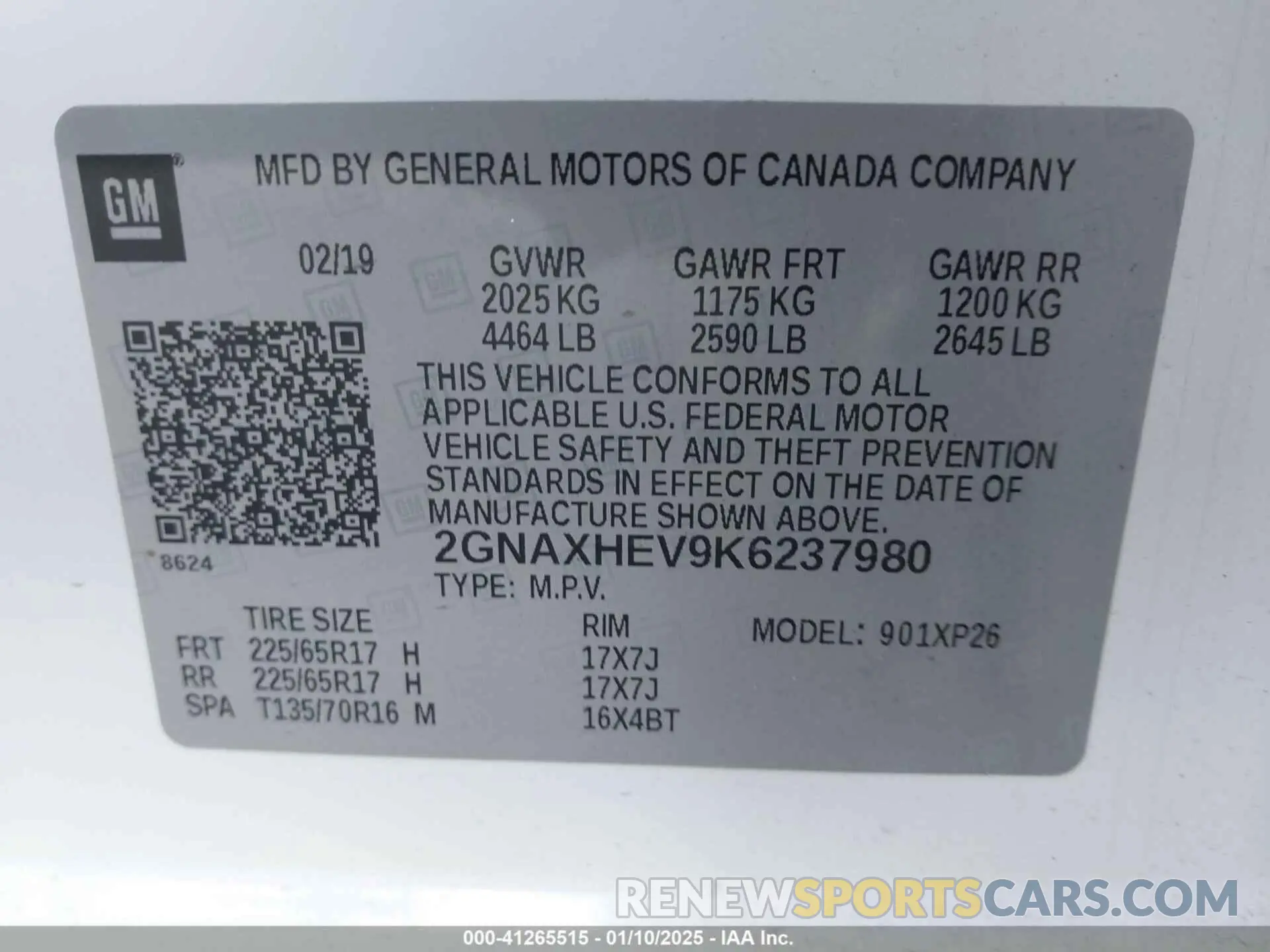 9 Photograph of a damaged car 2GNAXHEV9K6237980 CHEVROLET EQUINOX 2019