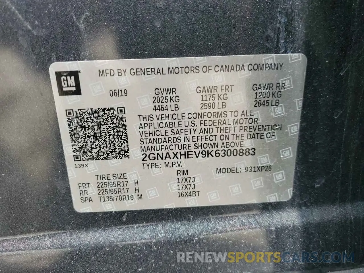 14 Photograph of a damaged car 2GNAXHEV9K6300883 CHEVROLET EQUINOX 2019