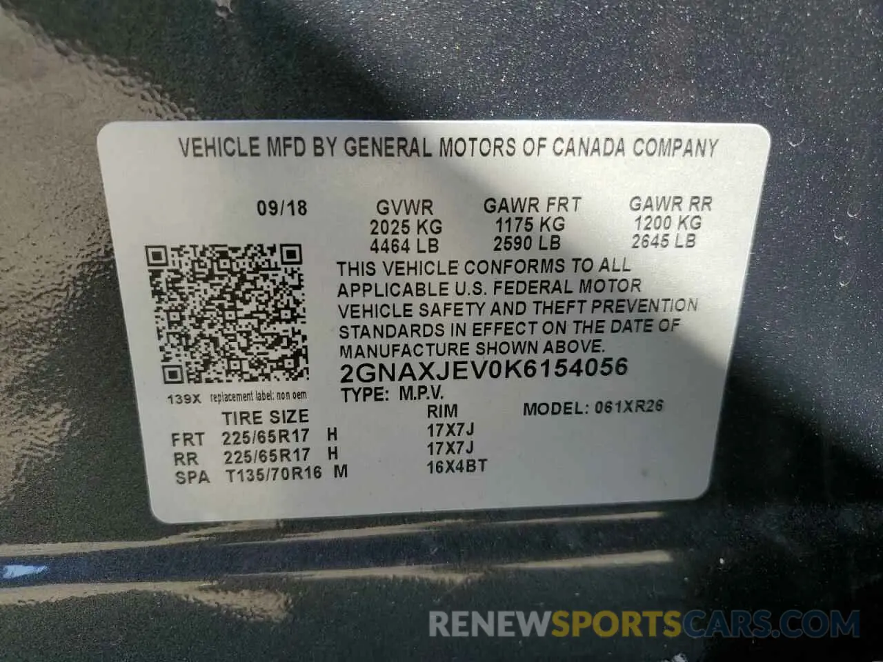 13 Photograph of a damaged car 2GNAXJEV0K6154056 CHEVROLET EQUINOX 2019