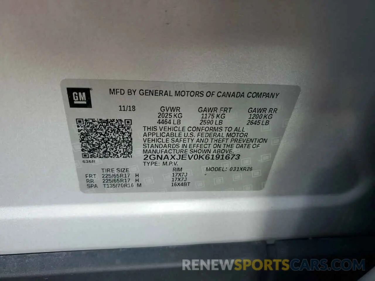 12 Photograph of a damaged car 2GNAXJEV0K6191673 CHEVROLET EQUINOX 2019