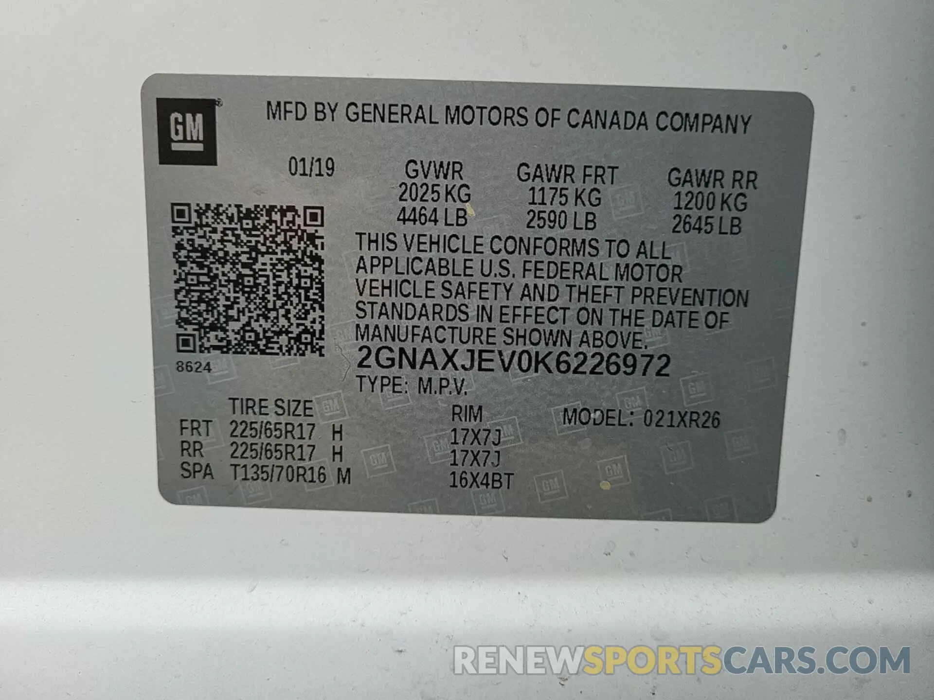 11 Photograph of a damaged car 2GNAXJEV0K6226972 CHEVROLET EQUINOX 2019