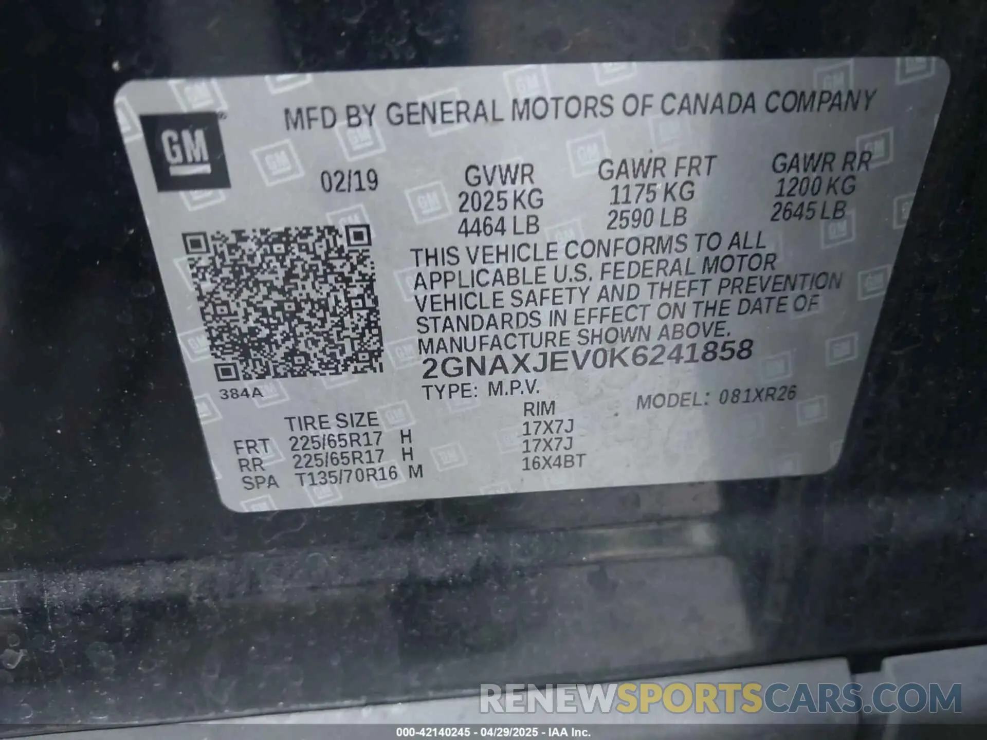 9 Photograph of a damaged car 2GNAXJEV0K6241858 CHEVROLET EQUINOX 2019