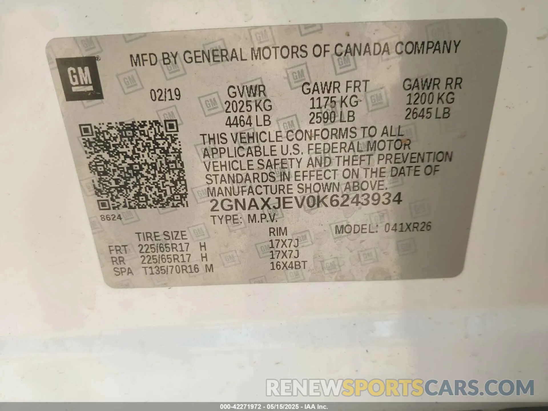 9 Photograph of a damaged car 2GNAXJEV0K6243934 CHEVROLET EQUINOX 2019