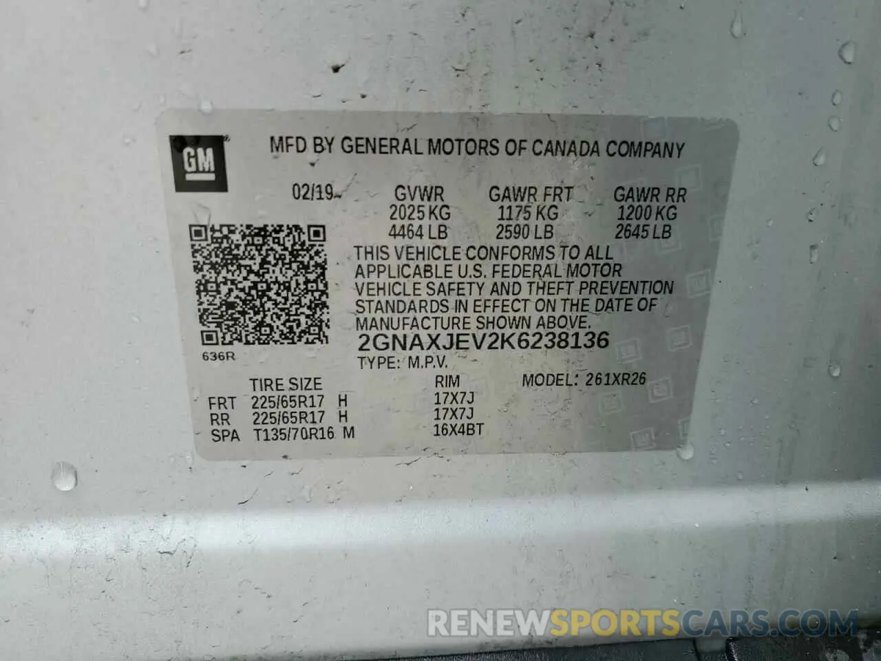 14 Photograph of a damaged car 2GNAXJEV2K6238136 CHEVROLET EQUINOX 2019