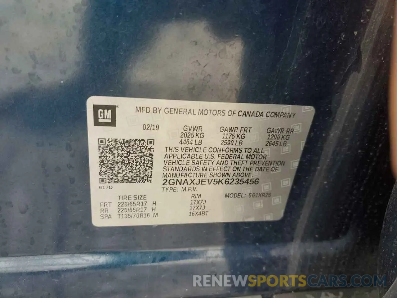 13 Photograph of a damaged car 2GNAXJEV5K6235456 CHEVROLET EQUINOX 2019