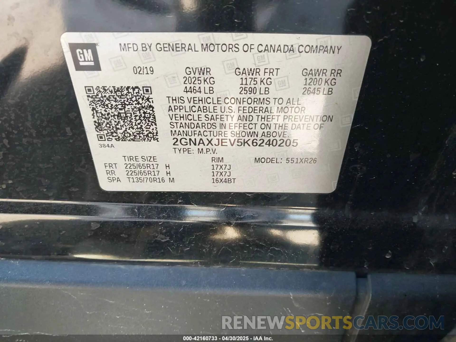 9 Photograph of a damaged car 2GNAXJEV5K6240205 CHEVROLET EQUINOX 2019