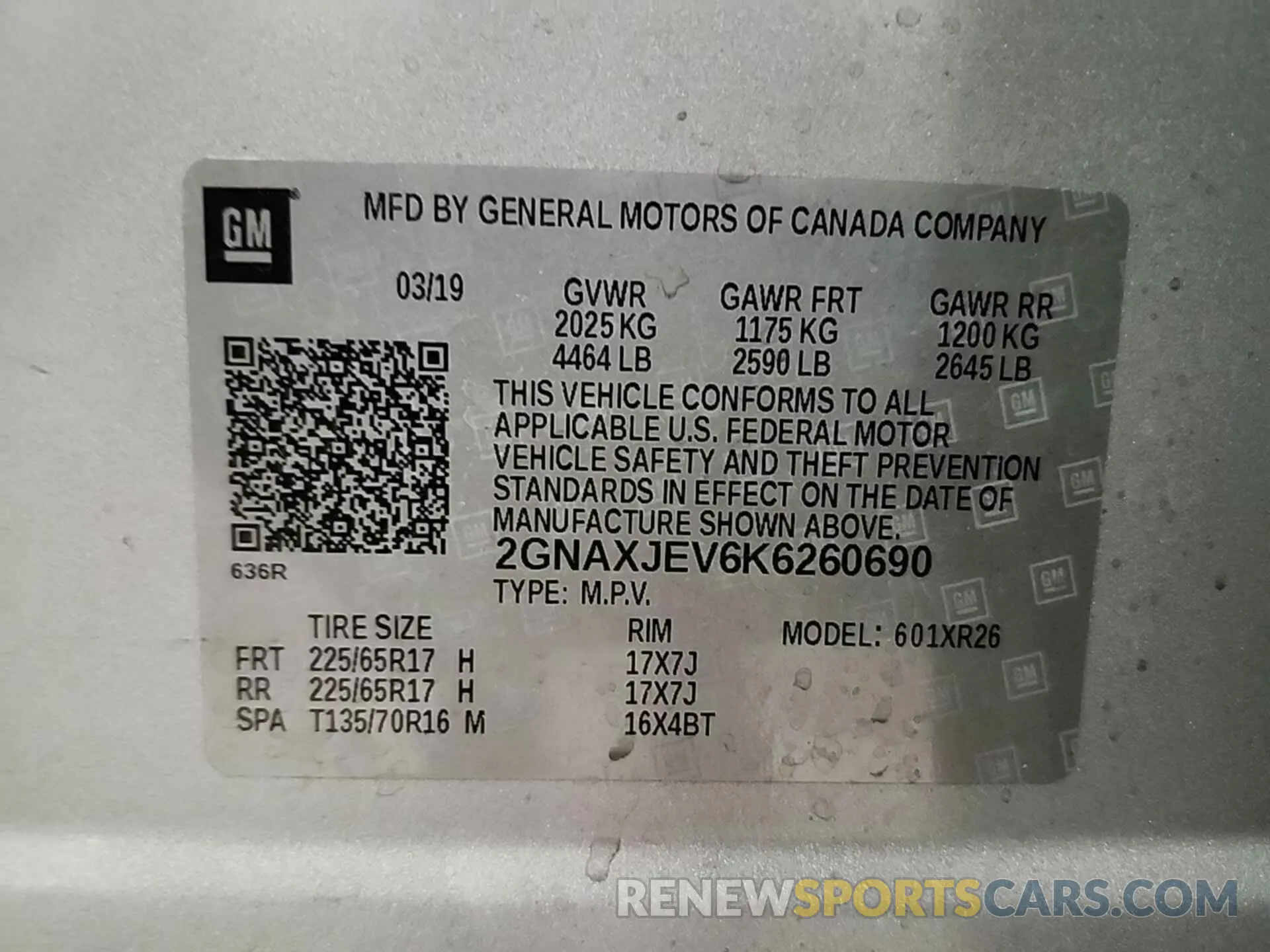 11 Photograph of a damaged car 2GNAXJEV6K6260690 CHEVROLET EQUINOX 2019