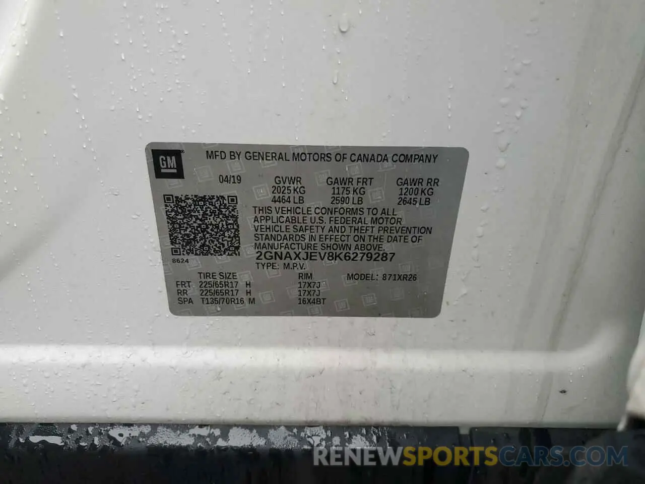14 Photograph of a damaged car 2GNAXJEV8K6279287 CHEVROLET EQUINOX 2019