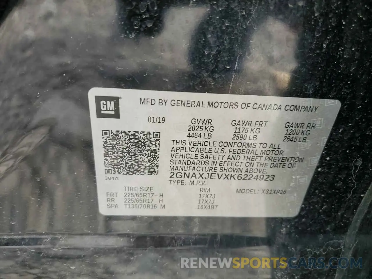 15 Photograph of a damaged car 2GNAXJEVXK6224923 CHEVROLET EQUINOX 2019