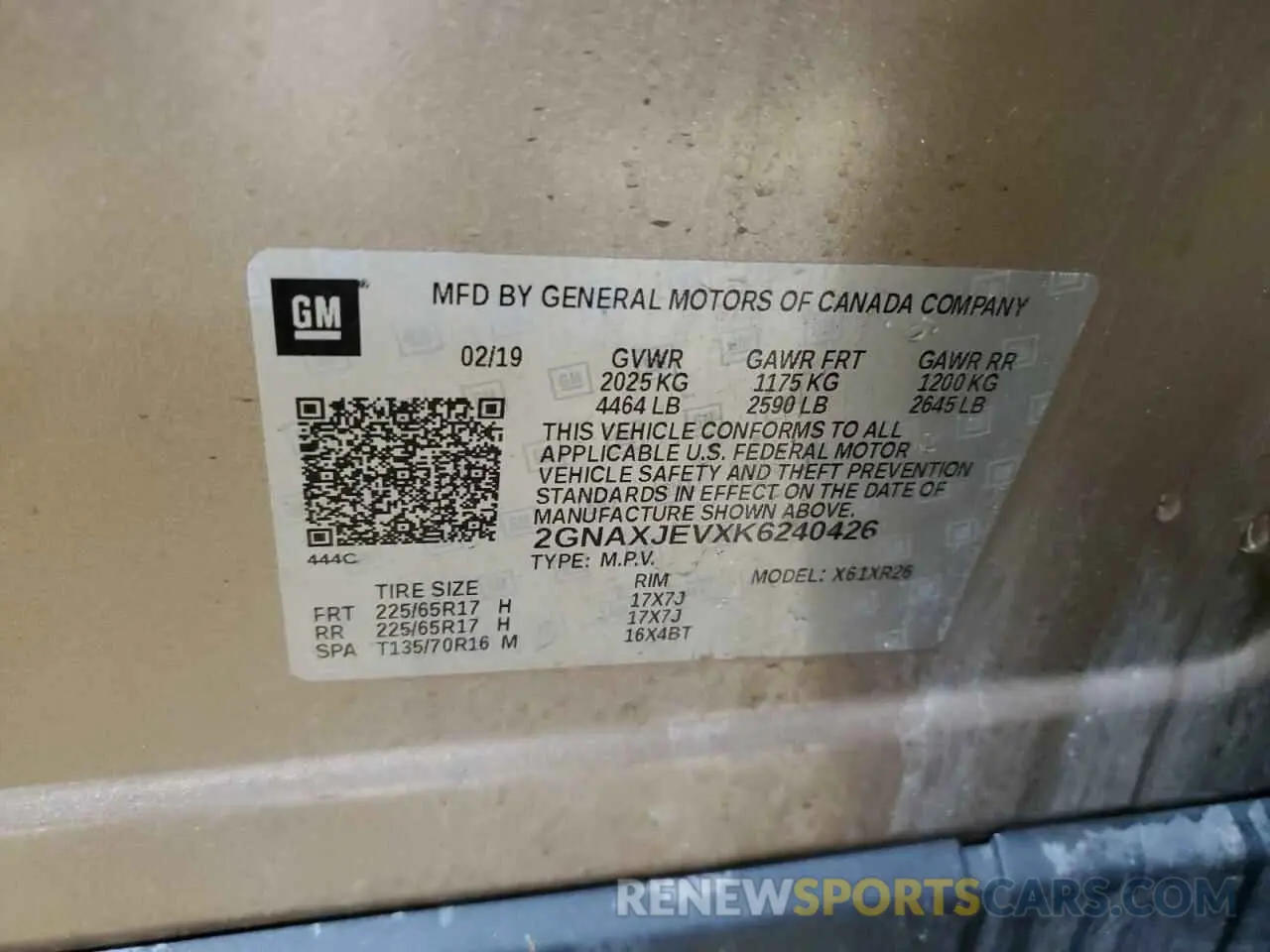 13 Photograph of a damaged car 2GNAXJEVXK6240426 CHEVROLET EQUINOX 2019