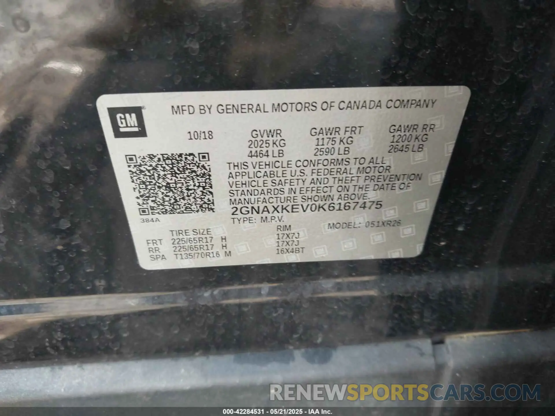 9 Photograph of a damaged car 2GNAXKEV0K6167475 CHEVROLET EQUINOX 2019