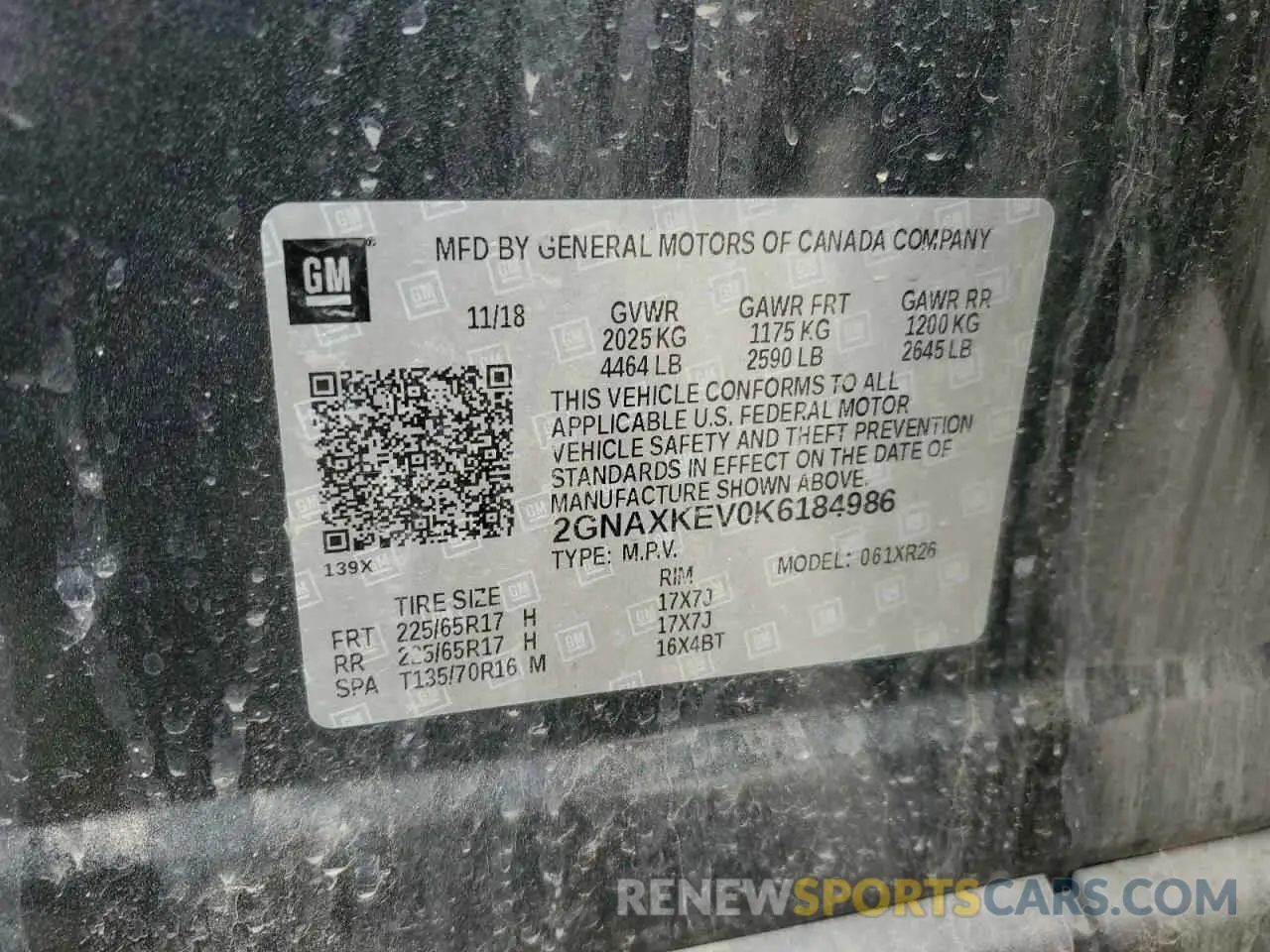 13 Photograph of a damaged car 2GNAXKEV0K6184986 CHEVROLET EQUINOX 2019