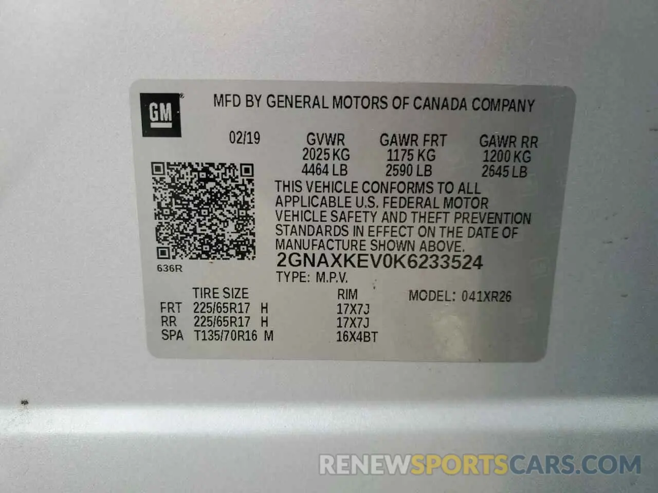 12 Photograph of a damaged car 2GNAXKEV0K6233524 CHEVROLET EQUINOX 2019