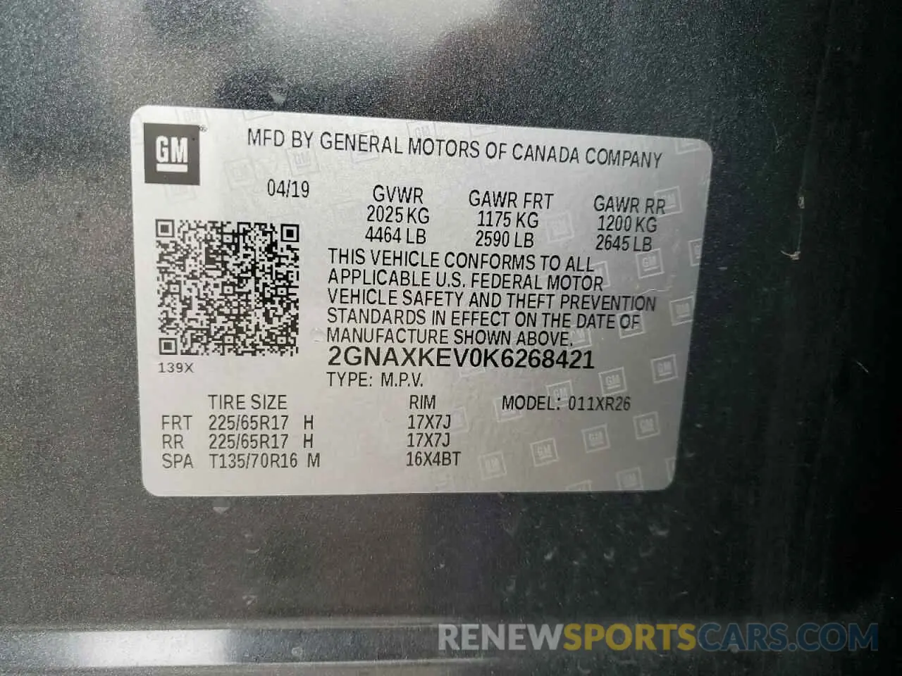 15 Photograph of a damaged car 2GNAXKEV0K6268421 CHEVROLET EQUINOX 2019