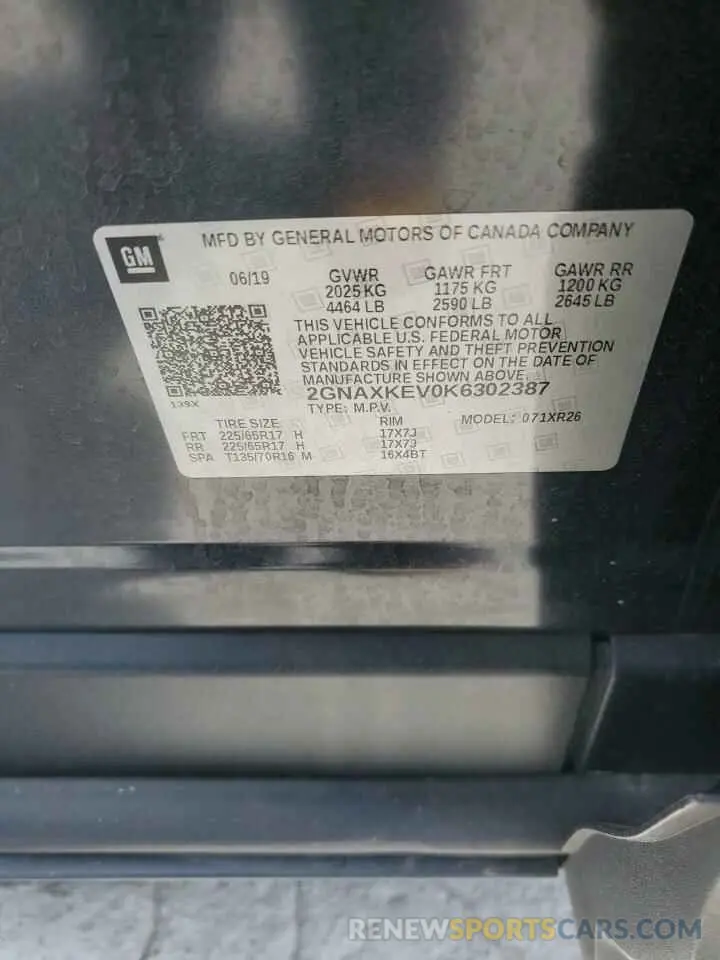 13 Photograph of a damaged car 2GNAXKEV0K6302387 CHEVROLET EQUINOX 2019