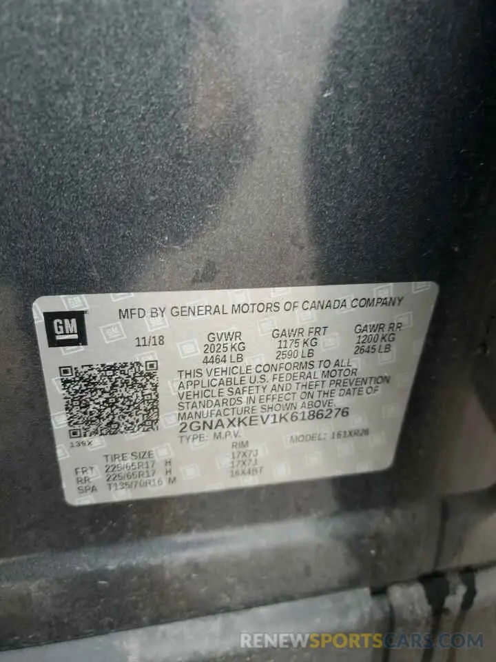 14 Photograph of a damaged car 2GNAXKEV1K6186276 CHEVROLET EQUINOX 2019