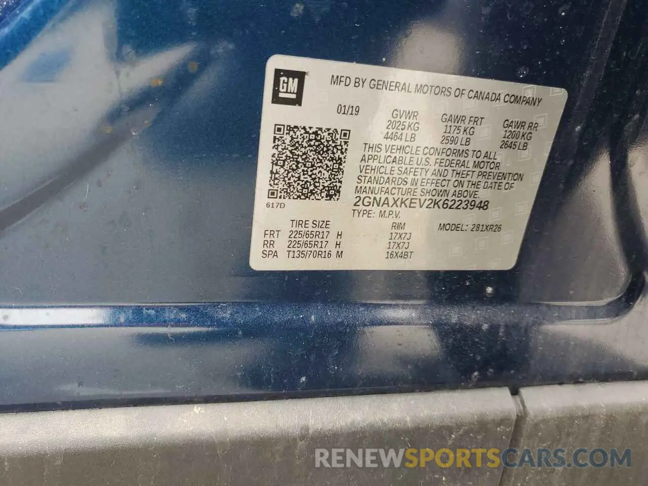 13 Photograph of a damaged car 2GNAXKEV2K6223948 CHEVROLET EQUINOX 2019