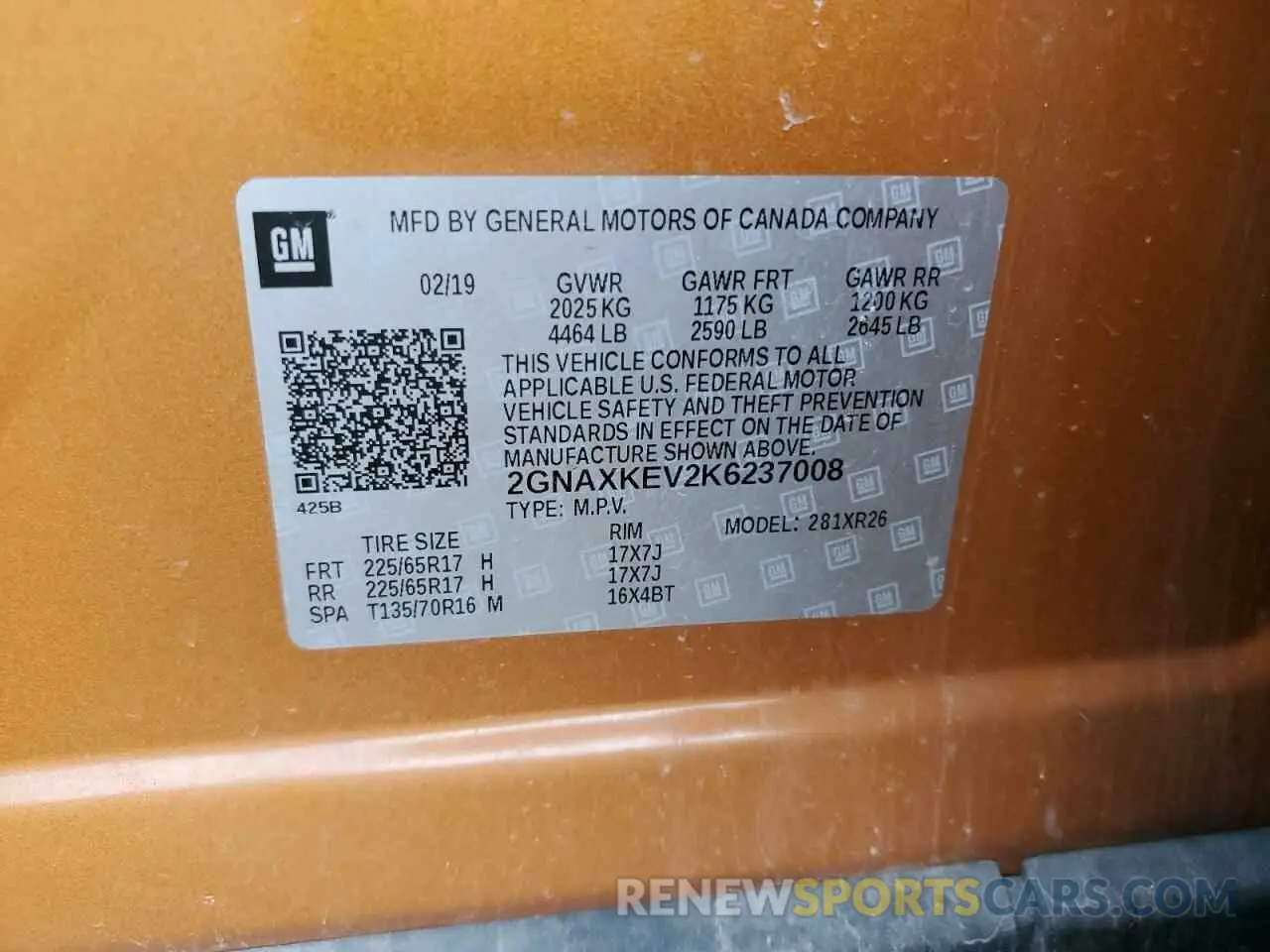 13 Photograph of a damaged car 2GNAXKEV2K6237008 CHEVROLET EQUINOX 2019