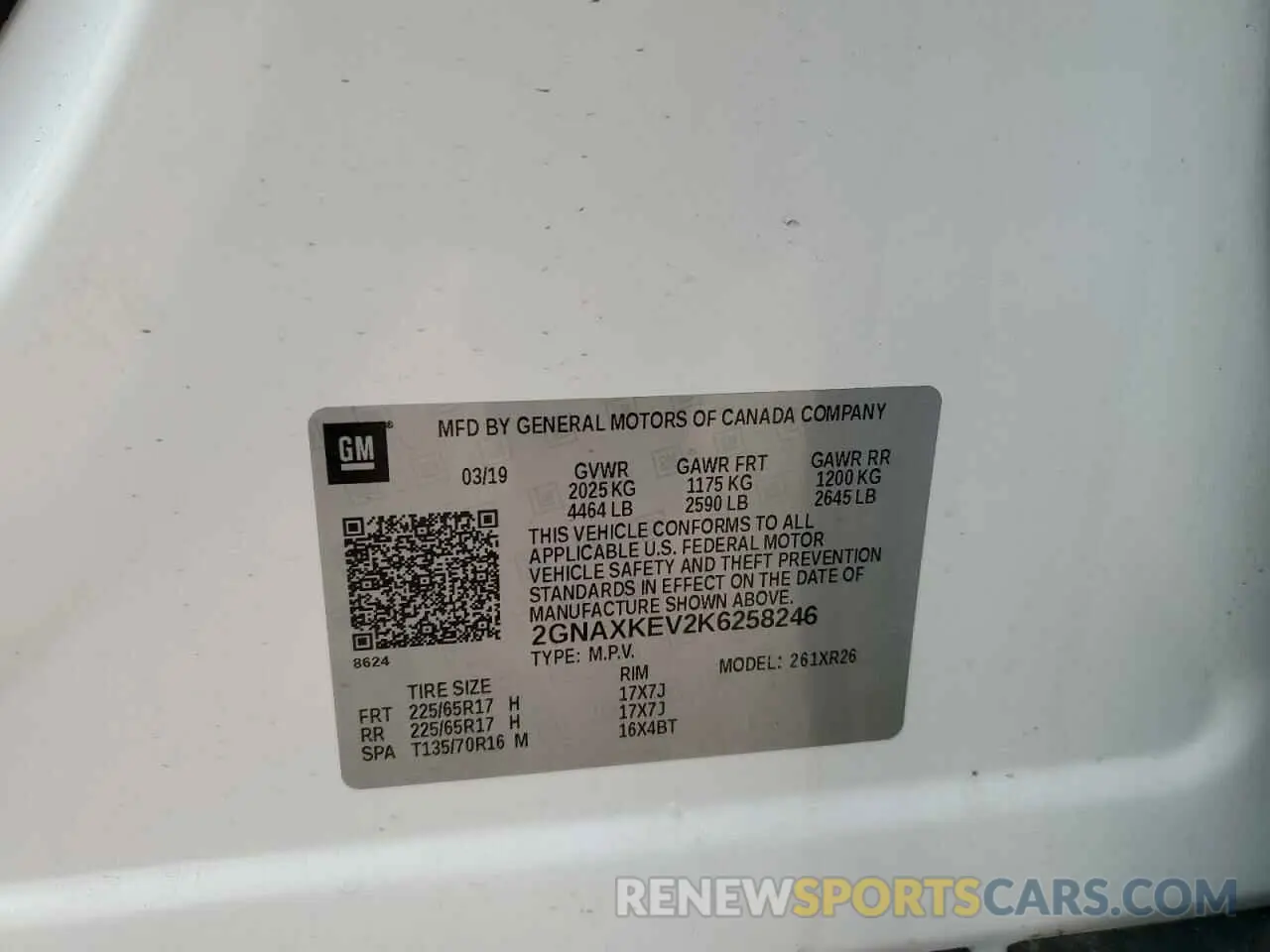 14 Photograph of a damaged car 2GNAXKEV2K6258246 CHEVROLET EQUINOX 2019