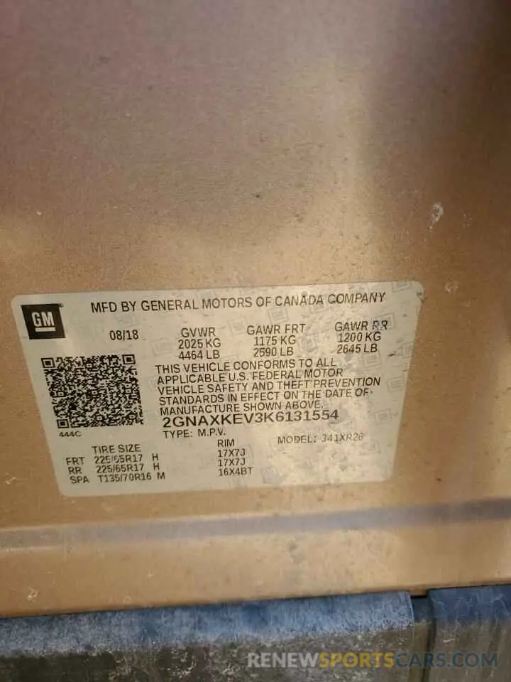 14 Photograph of a damaged car 2GNAXKEV3K6131554 CHEVROLET EQUINOX 2019