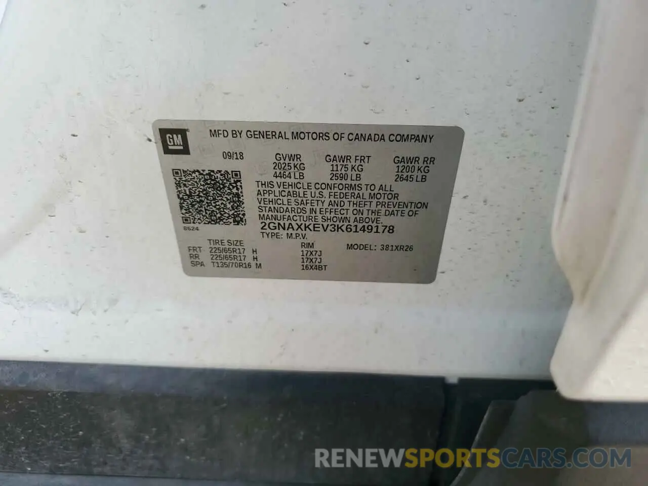 13 Photograph of a damaged car 2GNAXKEV3K6149178 CHEVROLET EQUINOX 2019