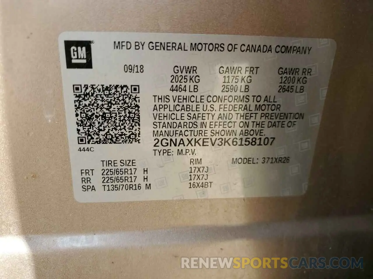 12 Photograph of a damaged car 2GNAXKEV3K6158107 CHEVROLET EQUINOX 2019