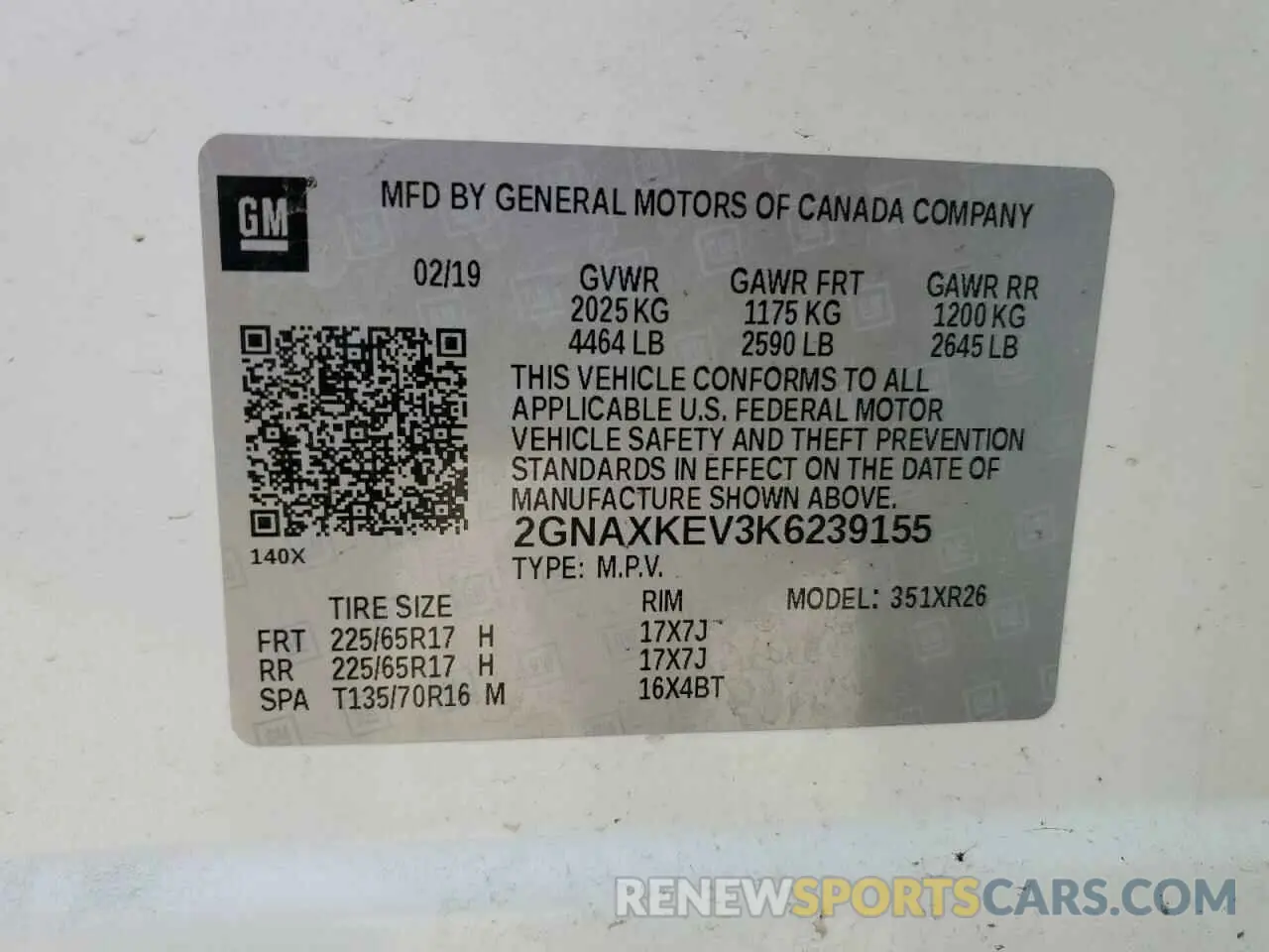 15 Photograph of a damaged car 2GNAXKEV3K6239155 CHEVROLET EQUINOX 2019