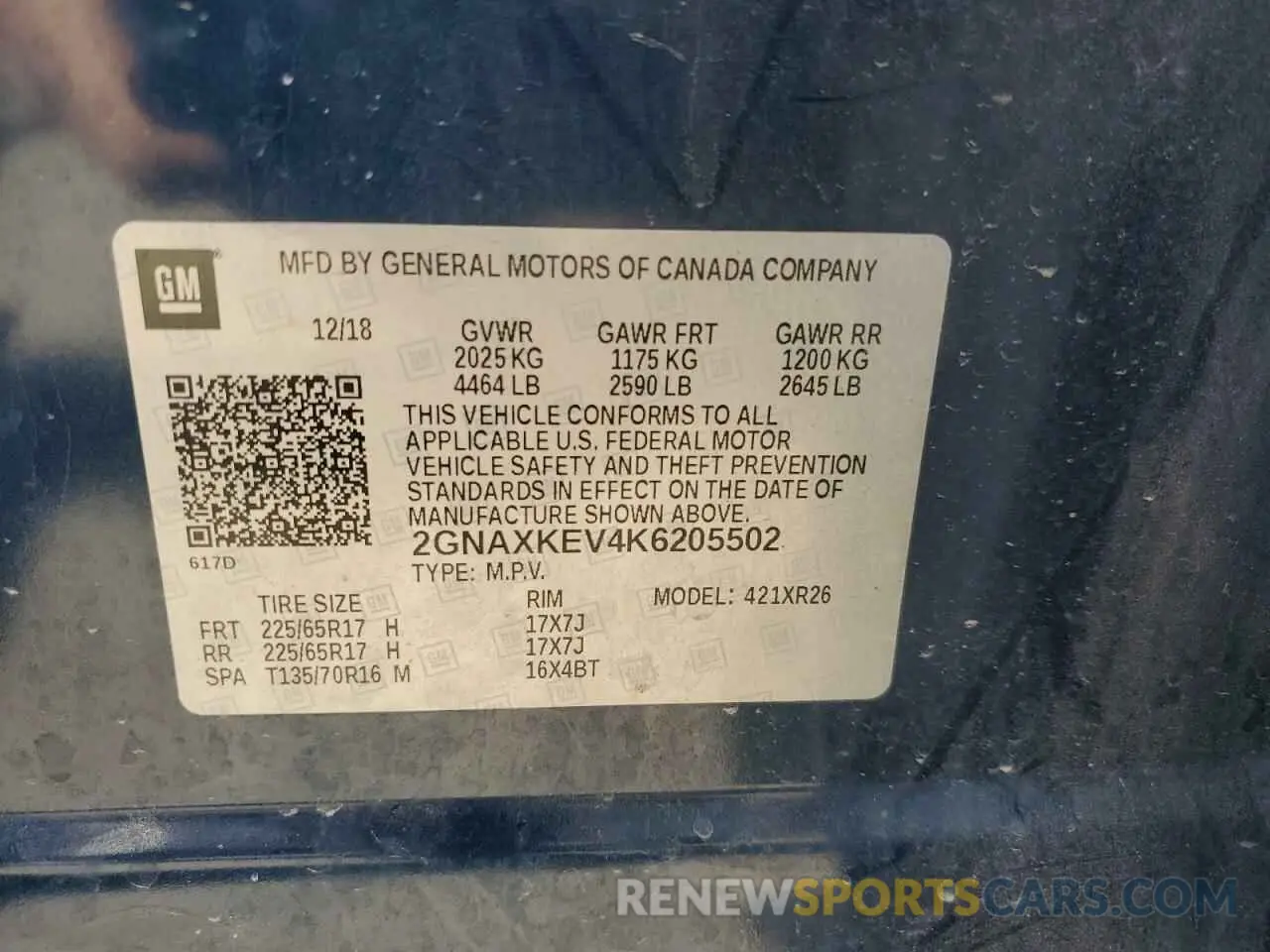 14 Photograph of a damaged car 2GNAXKEV4K6205502 CHEVROLET EQUINOX 2019