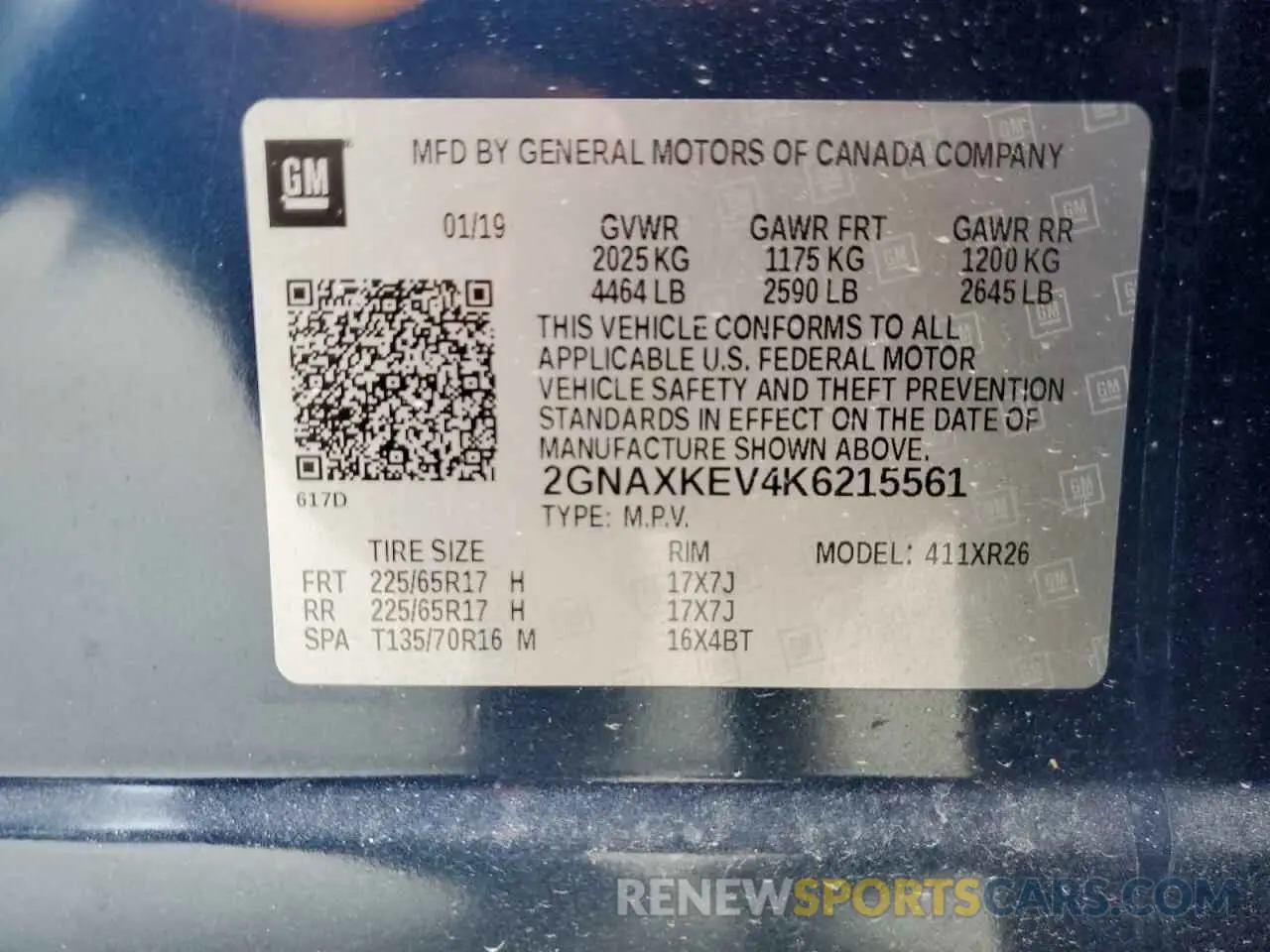13 Photograph of a damaged car 2GNAXKEV4K6215561 CHEVROLET EQUINOX 2019