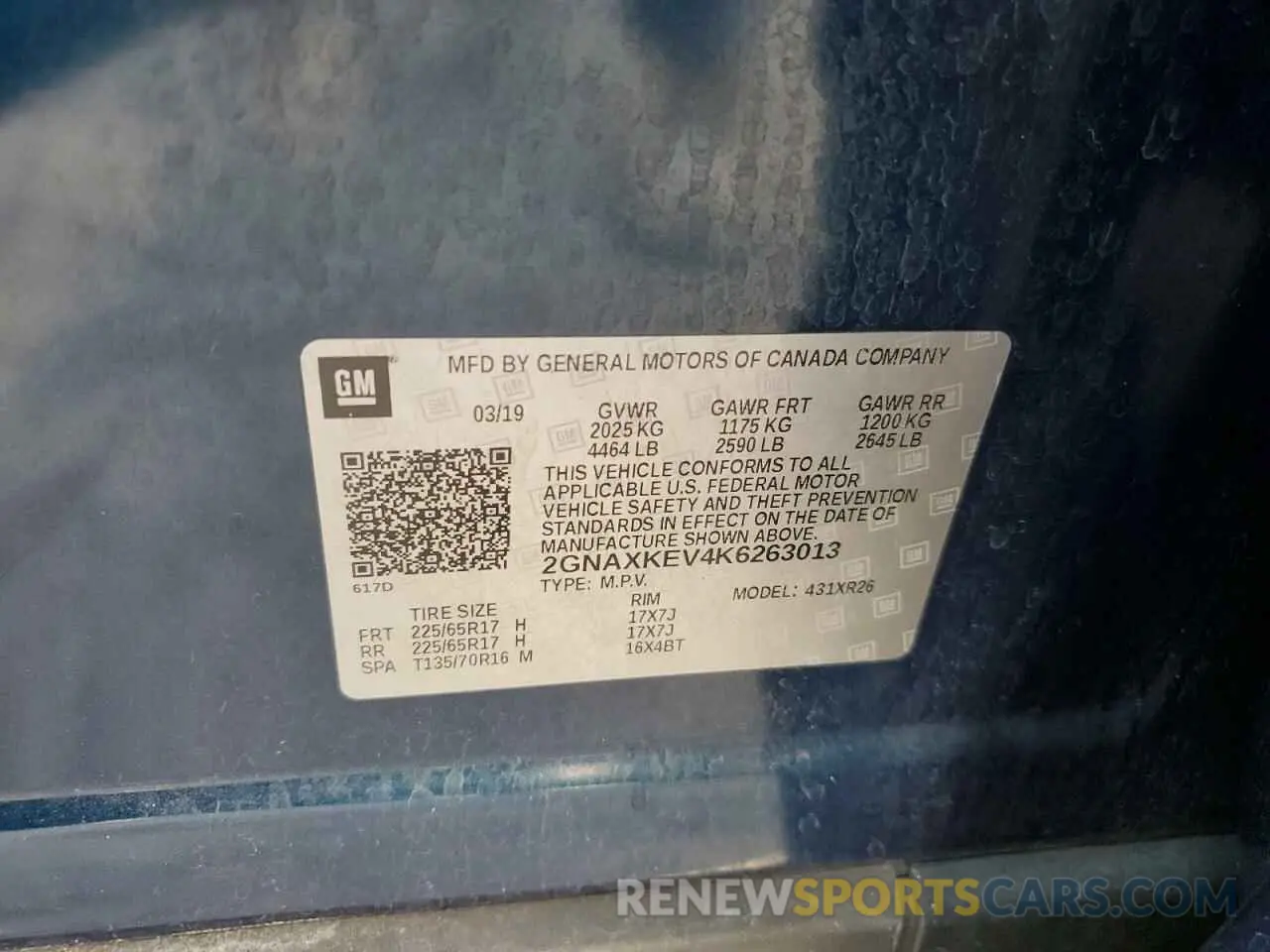 13 Photograph of a damaged car 2GNAXKEV4K6263013 CHEVROLET EQUINOX 2019