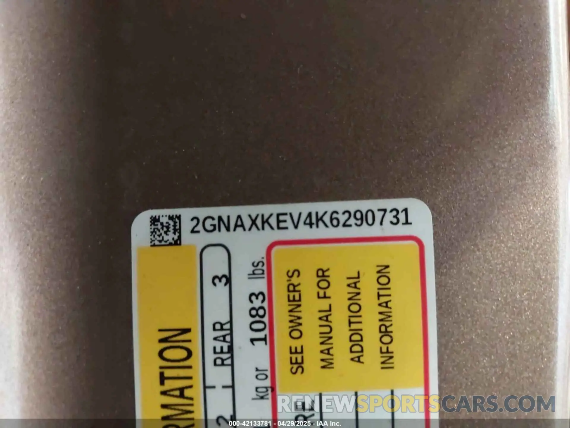 9 Photograph of a damaged car 2GNAXKEV4K6290731 CHEVROLET EQUINOX 2019