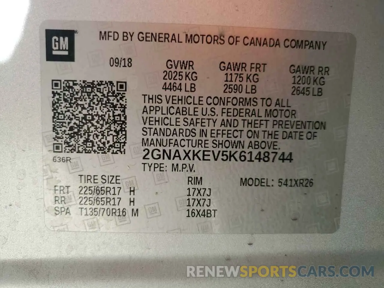 13 Photograph of a damaged car 2GNAXKEV5K6148744 CHEVROLET EQUINOX 2019