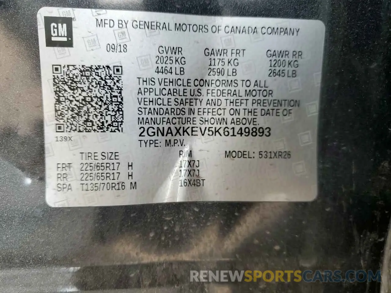 14 Photograph of a damaged car 2GNAXKEV5K6149893 CHEVROLET EQUINOX 2019