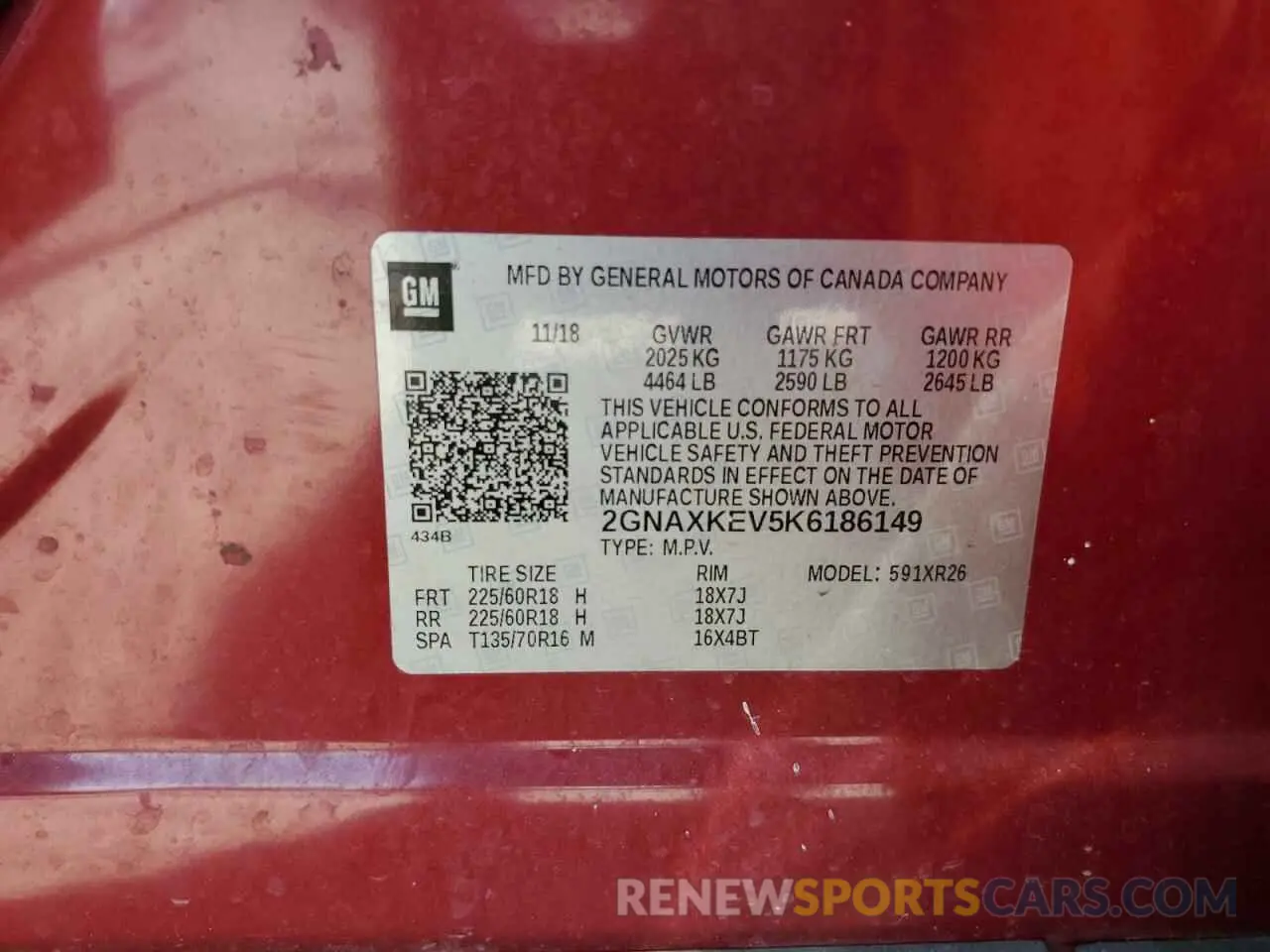 13 Photograph of a damaged car 2GNAXKEV5K6186149 CHEVROLET EQUINOX 2019