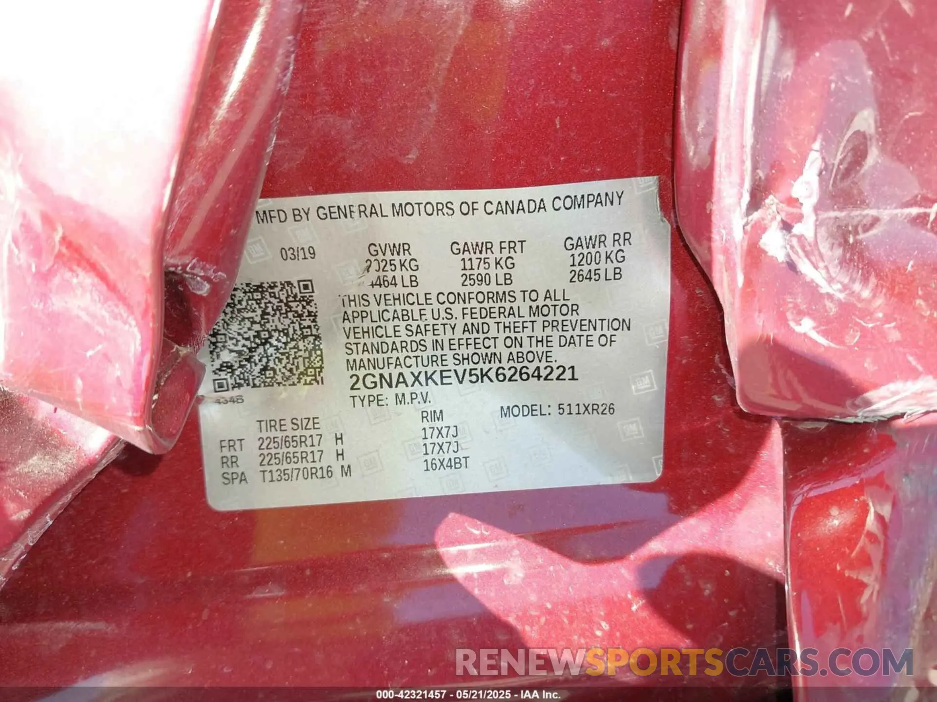 9 Photograph of a damaged car 2GNAXKEV5K6264221 CHEVROLET EQUINOX 2019