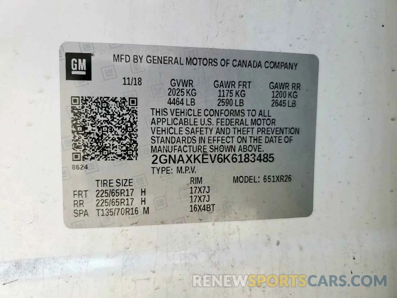 13 Photograph of a damaged car 2GNAXKEV6K6183485 CHEVROLET EQUINOX 2019