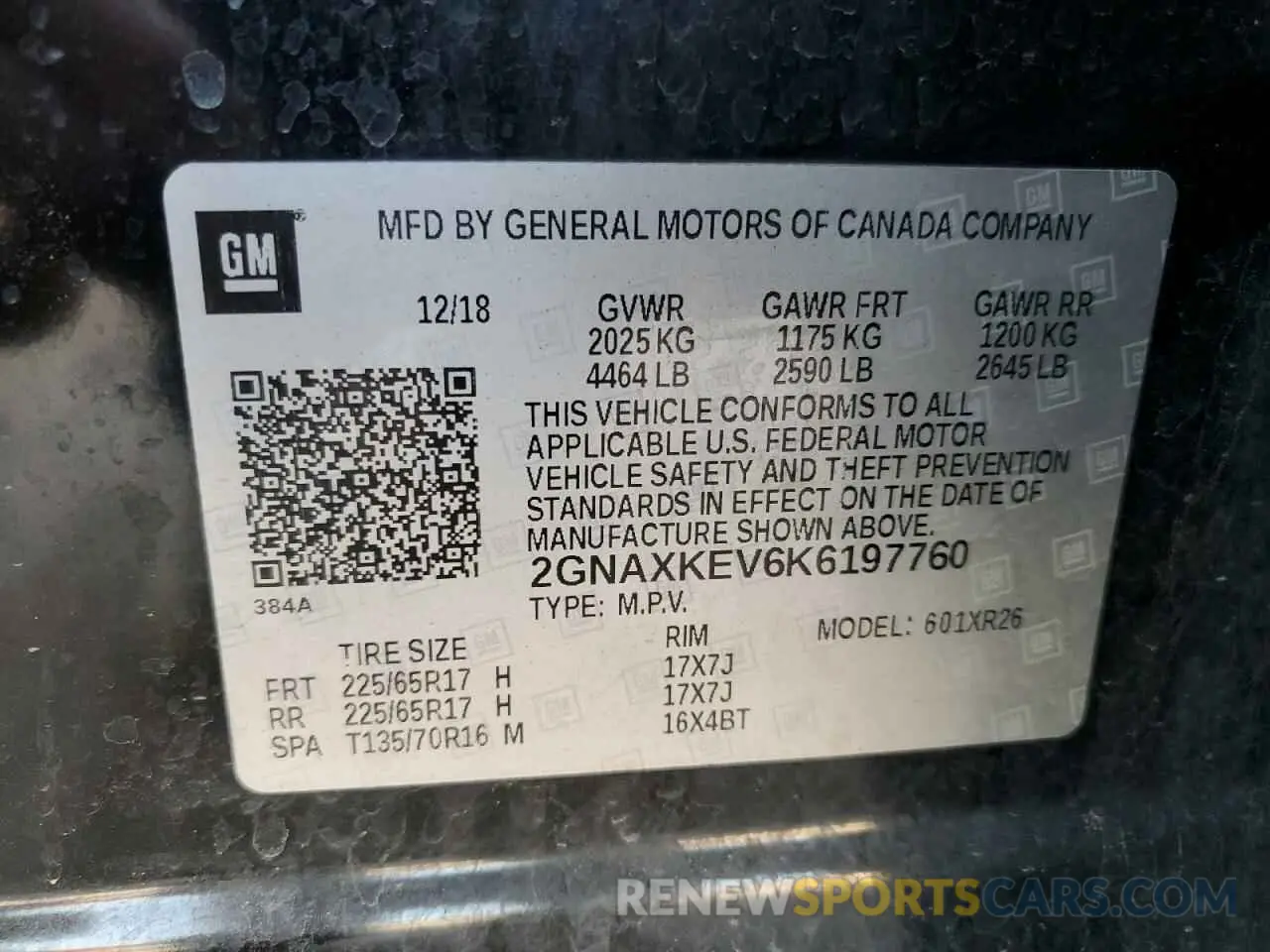 13 Photograph of a damaged car 2GNAXKEV6K6197760 CHEVROLET EQUINOX 2019