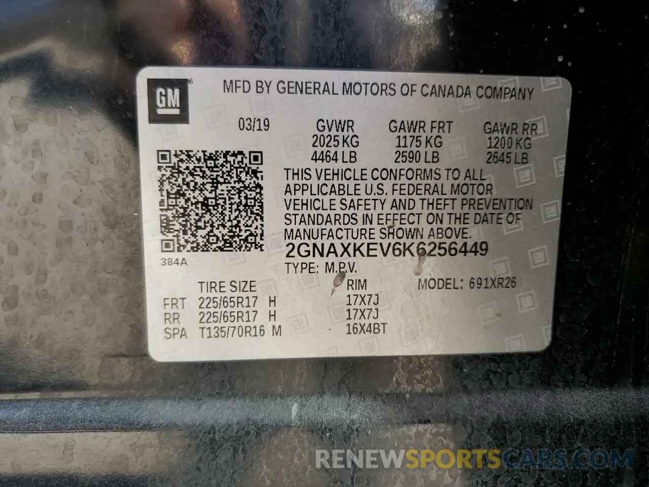 13 Photograph of a damaged car 2GNAXKEV6K6256449 CHEVROLET EQUINOX 2019