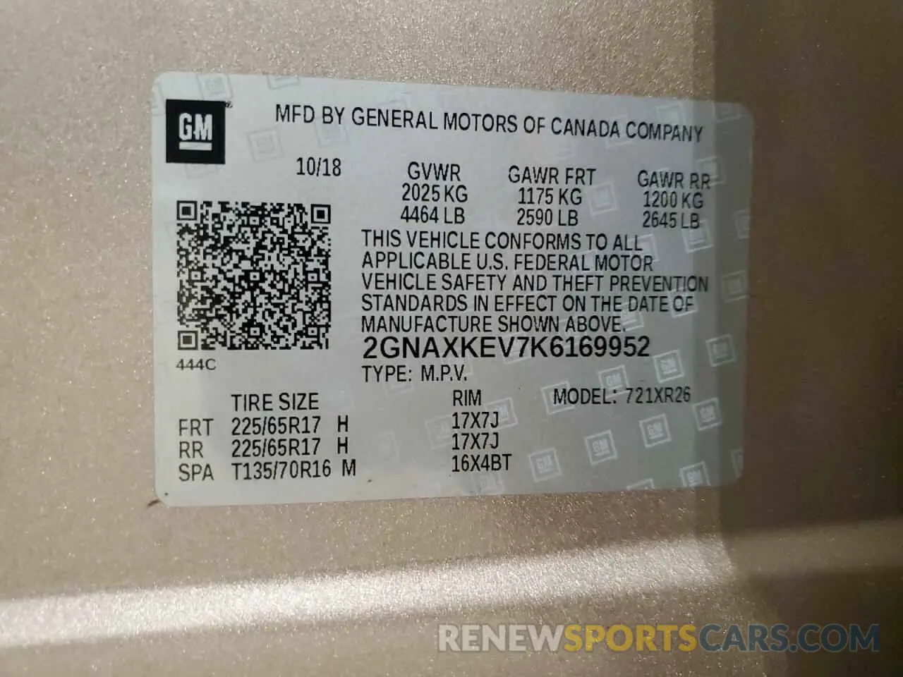 13 Photograph of a damaged car 2GNAXKEV7K6169952 CHEVROLET EQUINOX 2019