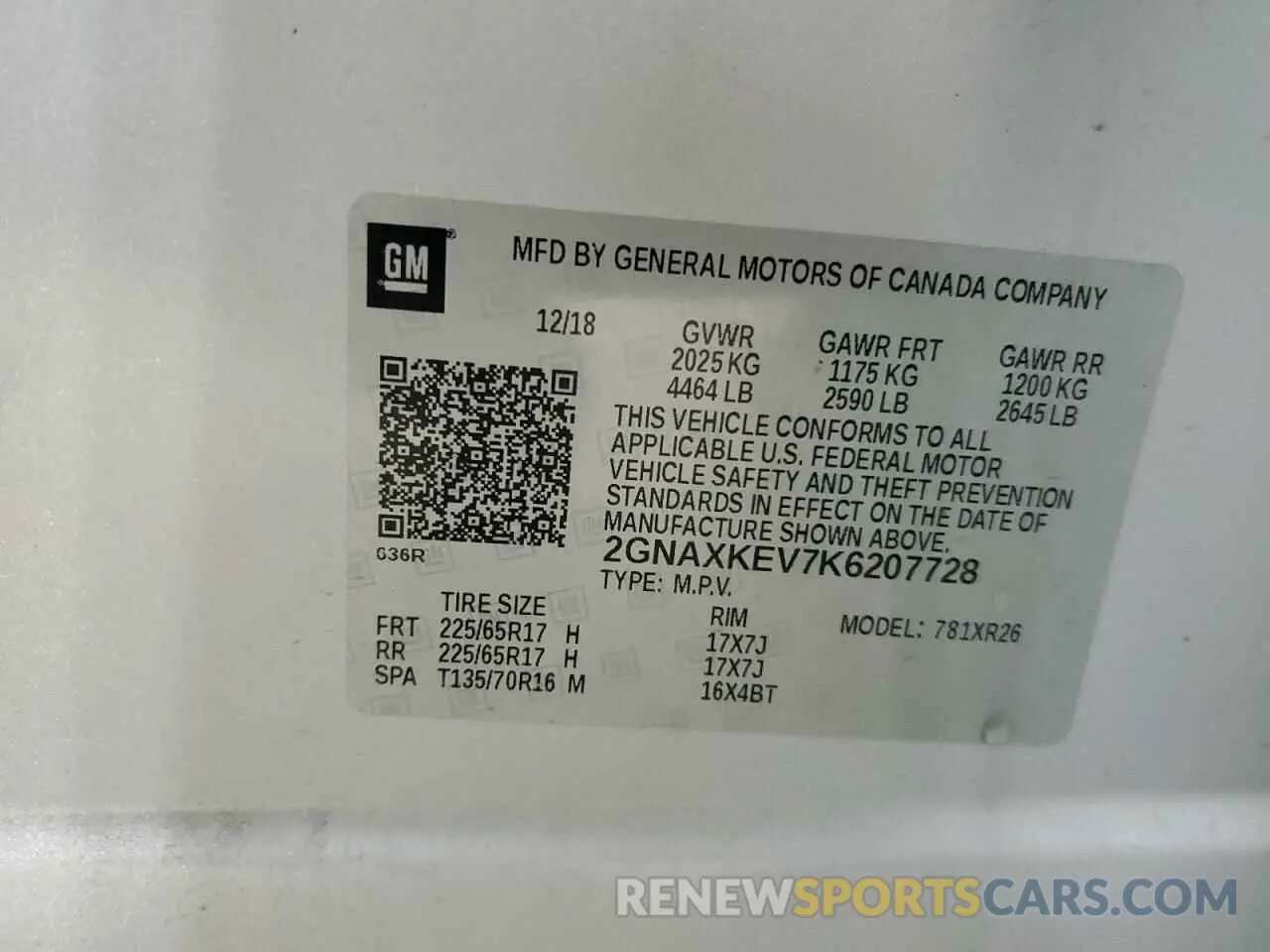 12 Photograph of a damaged car 2GNAXKEV7K6207728 CHEVROLET EQUINOX 2019