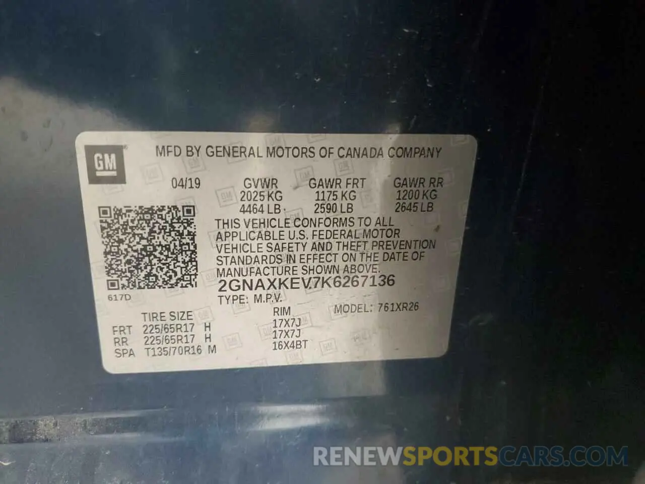 12 Photograph of a damaged car 2GNAXKEV7K6267136 CHEVROLET EQUINOX 2019