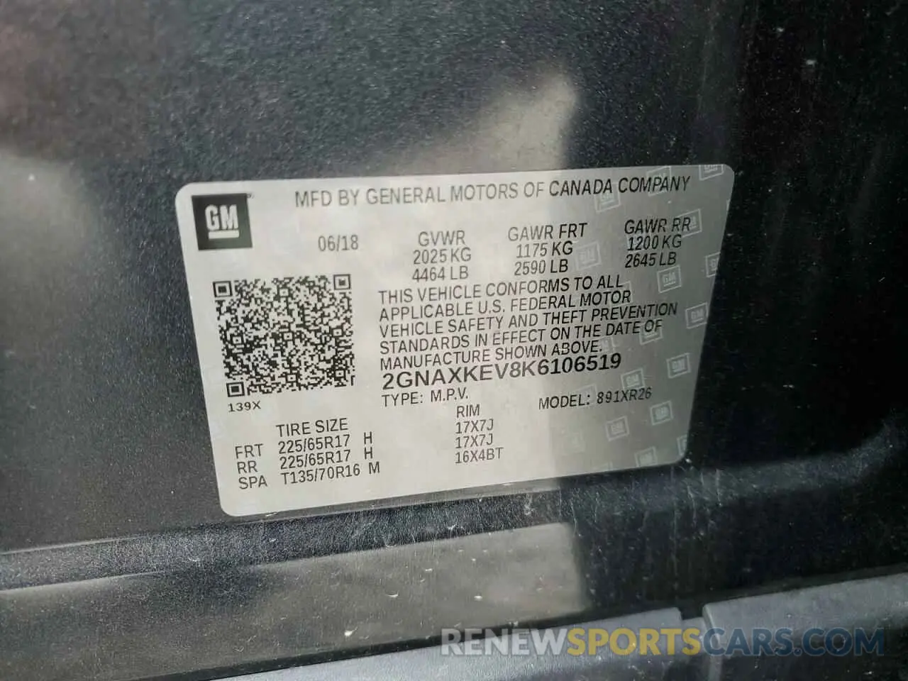 13 Photograph of a damaged car 2GNAXKEV8K6106519 CHEVROLET EQUINOX 2019