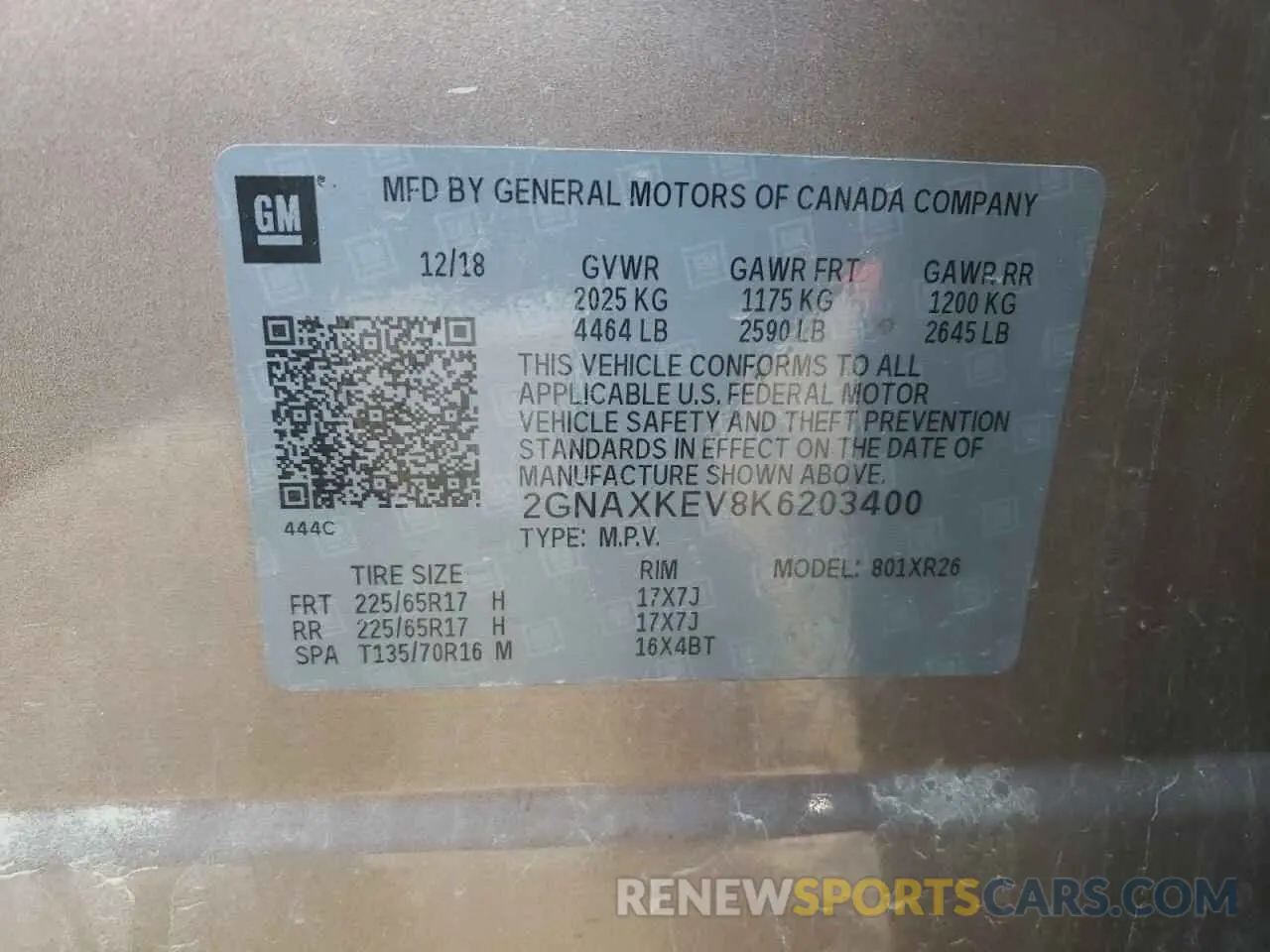 16 Photograph of a damaged car 2GNAXKEV8K6203400 CHEVROLET EQUINOX 2019