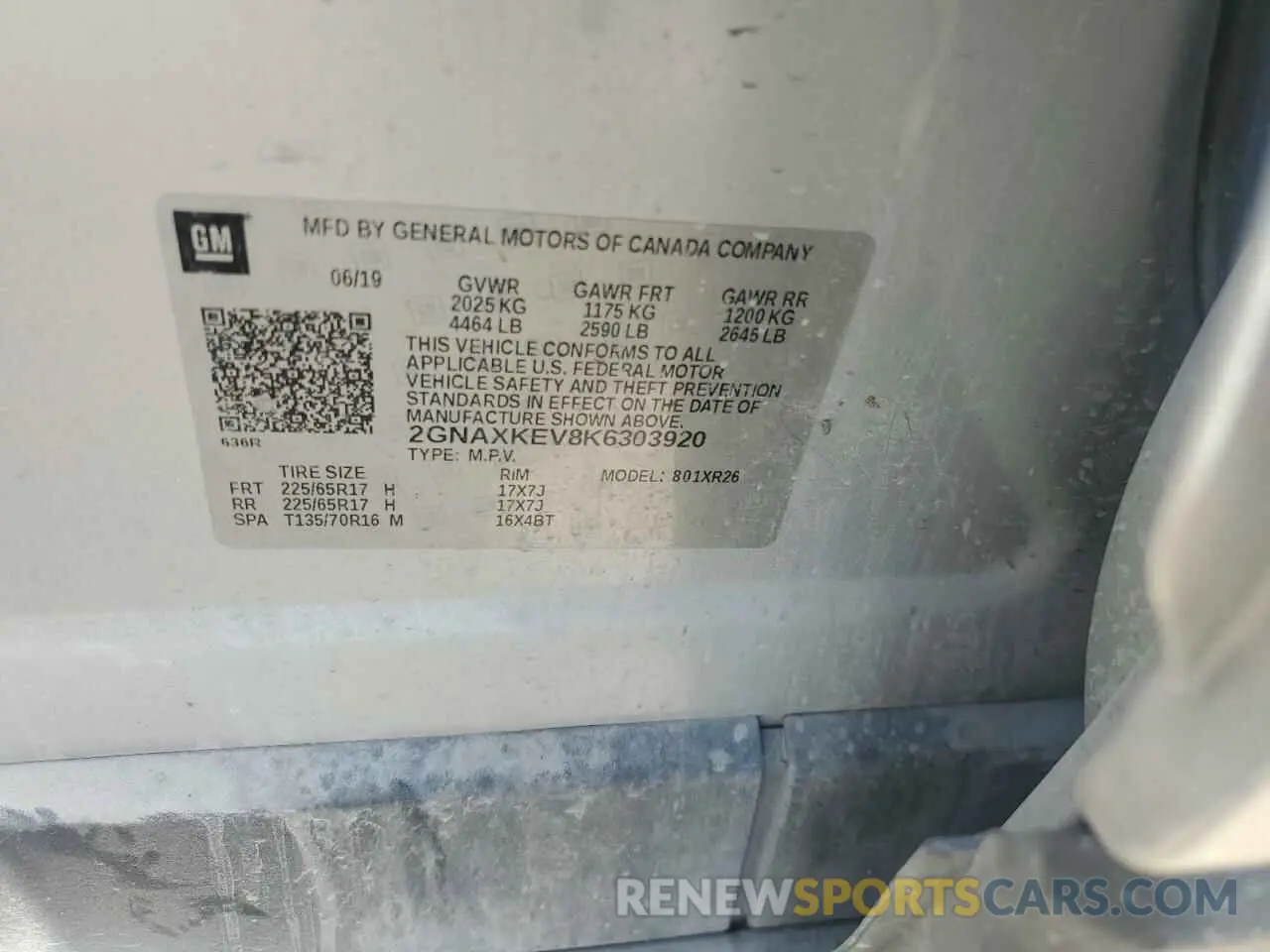 13 Photograph of a damaged car 2GNAXKEV8K6303920 CHEVROLET EQUINOX 2019
