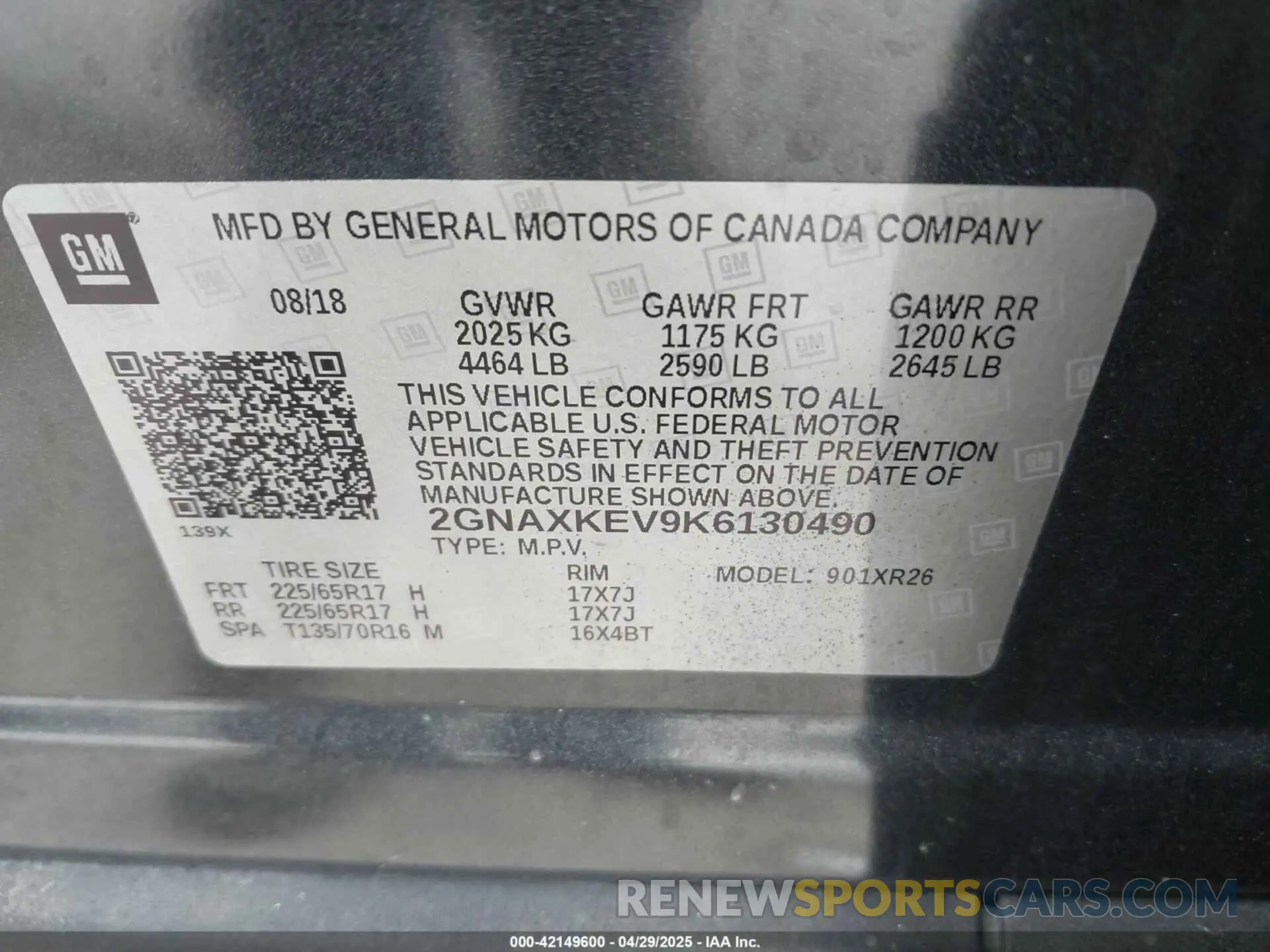 9 Photograph of a damaged car 2GNAXKEV9K6130490 CHEVROLET EQUINOX 2019