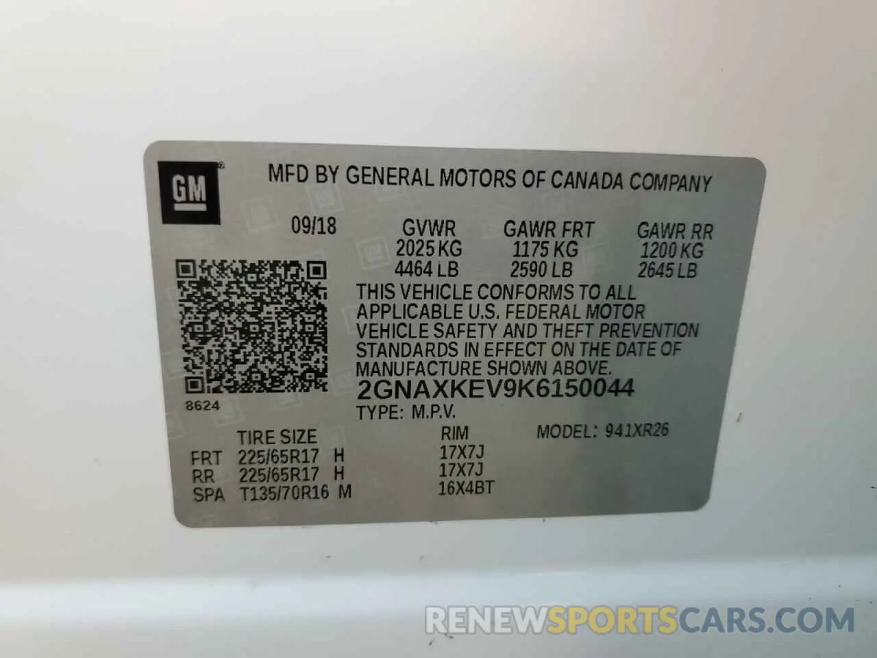 13 Photograph of a damaged car 2GNAXKEV9K6150044 CHEVROLET EQUINOX 2019